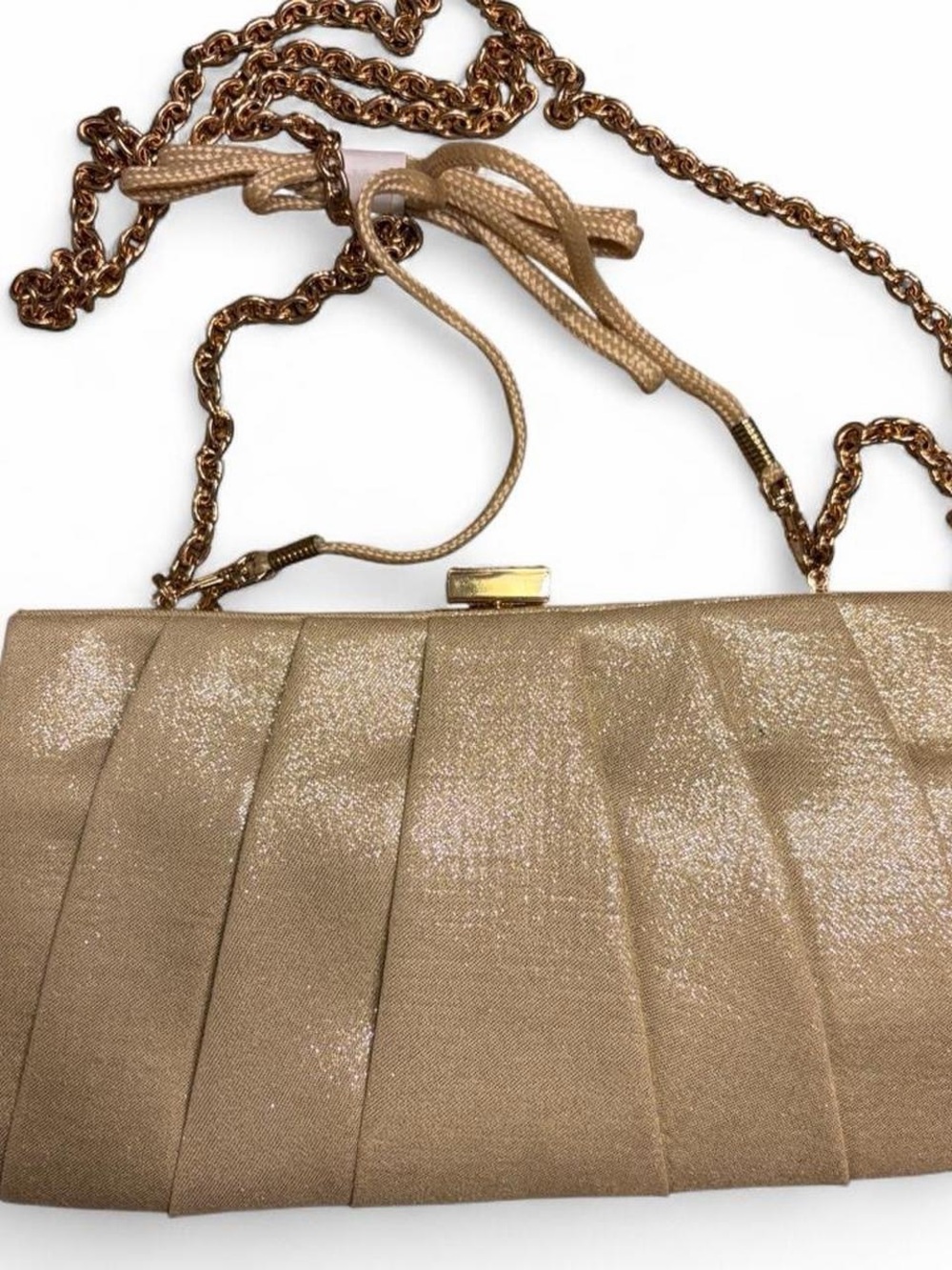 Kate Landry Champagne Gold Pleated Metallic Evening Clutch Bag